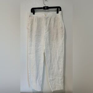 Zara White Women’s Pleated Linen Pants Raw Hem Summer Quiet Luxury Breezy M
